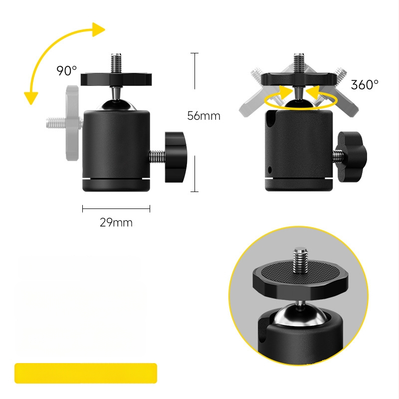 Universali metalinis gimbal stabilizatorius mobiliojo telefono kamerai, 360° pasukimas, sferinis aliuminio lydinys, svoris 38 g, vertikalus pasukimo kampas 90°