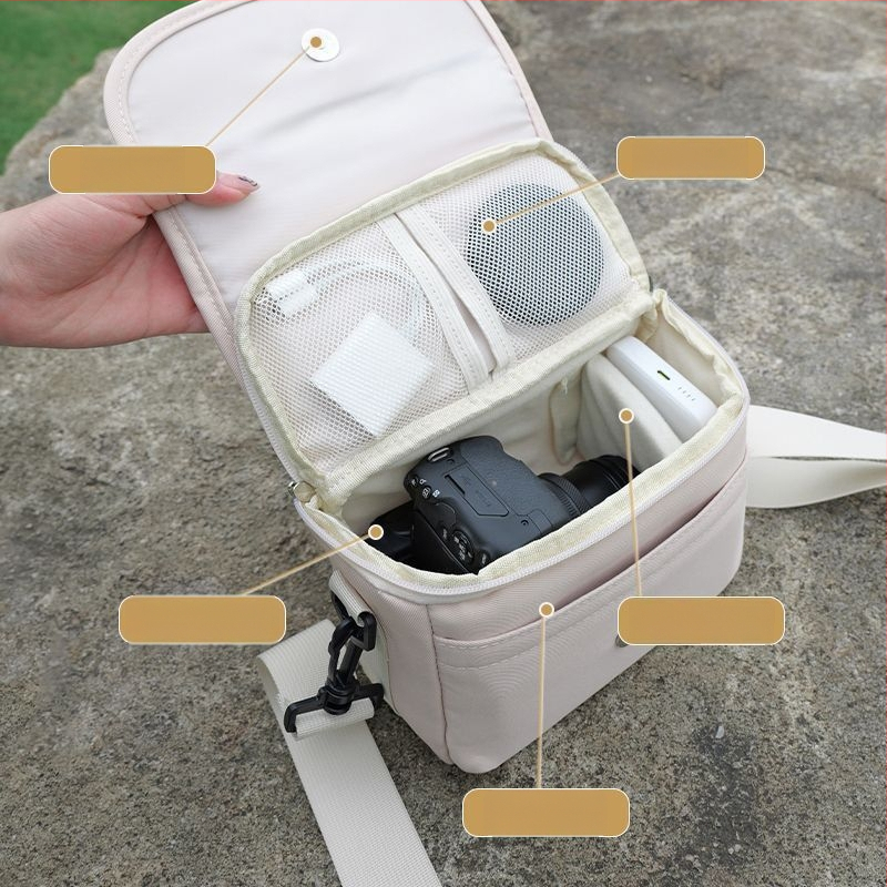 Kameros krepšys su kryžminiu dirželiu, PU medžiaga, rankinės stiliaus, suderinamas su Canon R50, Sony ZV-E10 ir Fujifilm be veidrodžio, 2025 m. pavasario leidimas, namų saugojimui.