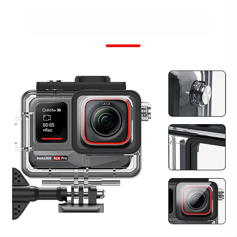 Acepro2Insta360 atsparus vandeniui apsauginis korpusas | Medžiaga: PC + 316 nerūdijantis plienas; Gamyba: injekcinė liejimo; Suderinamas su Acepro waterproof shell; Išleistas 2023