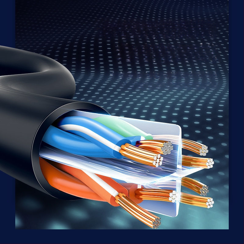 Cat6E Ethernet kabelis ar RJ-45 kristāla savienotāju, iekšējai un ārējai lietošanai, augstas veiktspējas gigabita kabelis