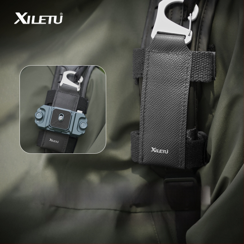 XPQ-2 Greito pakabinimo sagtis fotoaparato krepšeliui ir kuprinai – aliuminio lydinys, jaučio oda ir nailonas