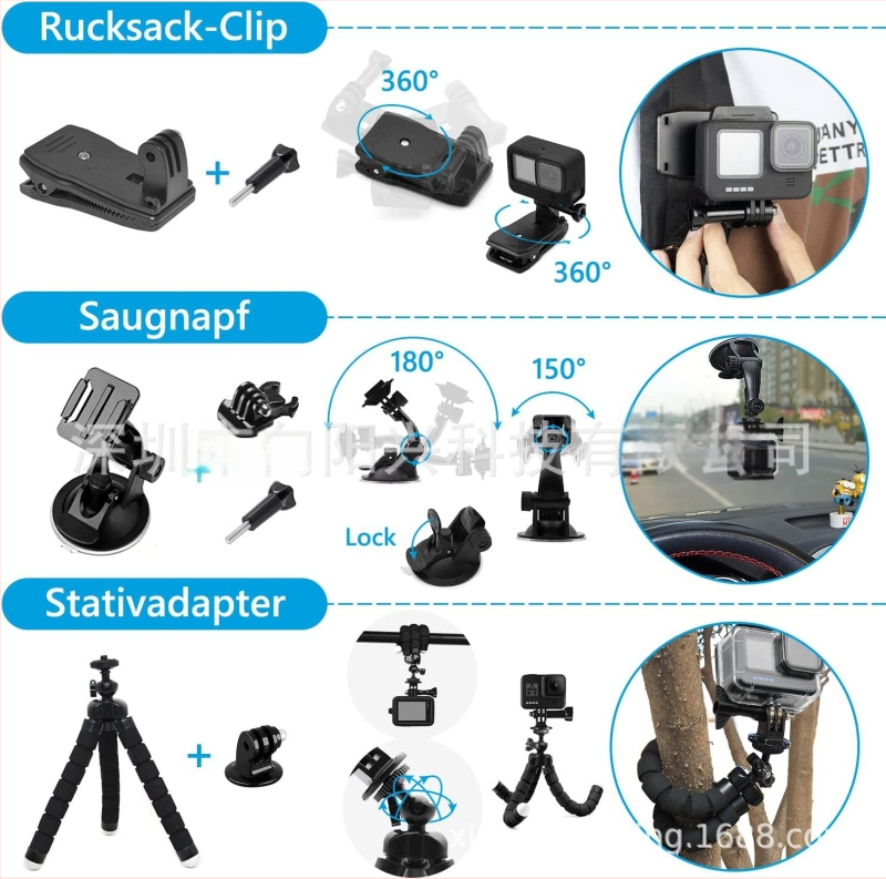 GoPro 54-in-1 aksessuaaride komplekt Hero 9/10/11/12 jaoks – Metall- ja plastikukonstruktsioon, veekindel korpus, pea rihm, rinna rihm, filter, löögikindlus