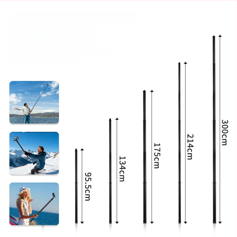 Anglies pluošto selfie lazda Insta360 X5, GoPro, DJI Action; 7 dalių, itin lengvas dizainas; Modelis ST-15020030; Maksimali apkrova iki 2 kg