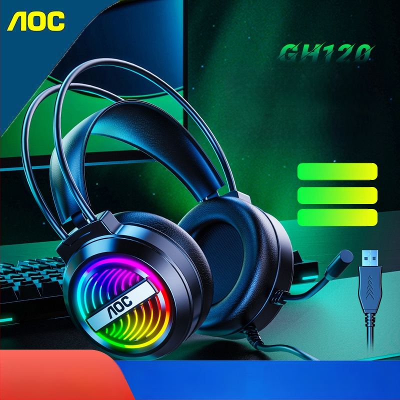 AOC GH120 Esports juhtmega USB mängukõrvaklapid PC jaoks, mikrofoniga, 40 mm draiverid, sagedusvahemik 20–20000 Hz, 2 m kaabel