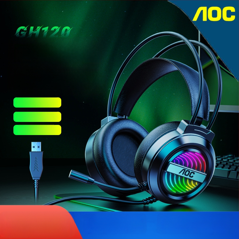 AOC GH120 Esports juhtmega USB mängukõrvaklapid PC jaoks, mikrofoniga, 40 mm draiverid, sagedusvahemik 20–20000 Hz, 2 m kaabel