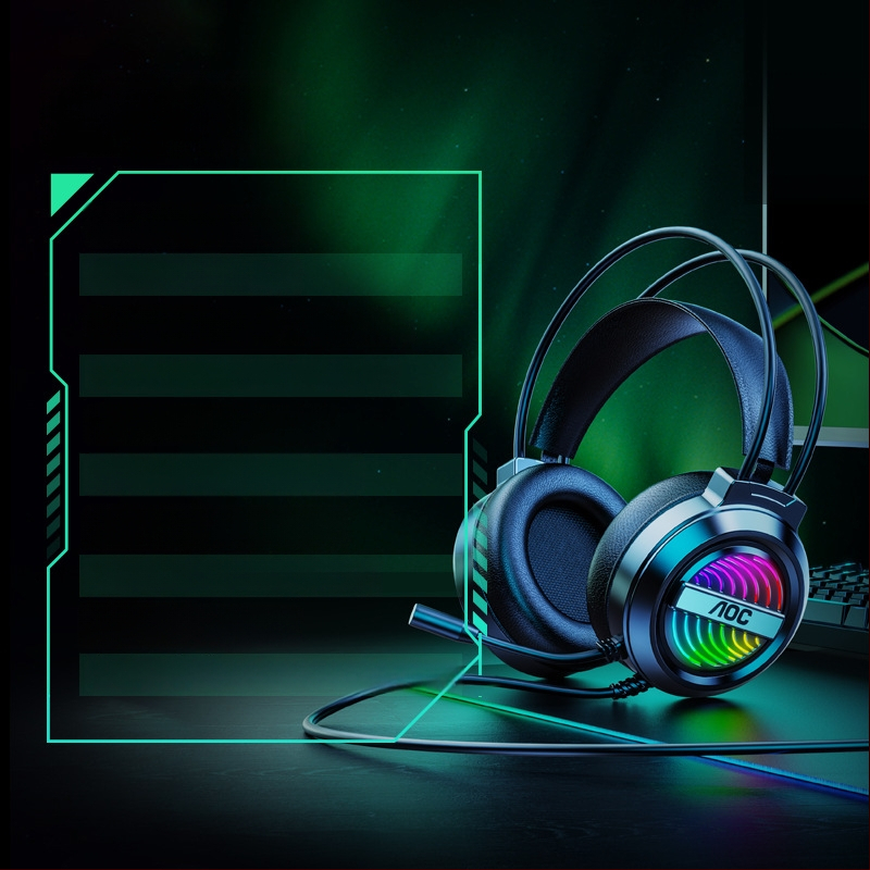 AOC GH120 Esports juhtmega USB mängukõrvaklapid PC jaoks, mikrofoniga, 40 mm draiverid, sagedusvahemik 20–20000 Hz, 2 m kaabel