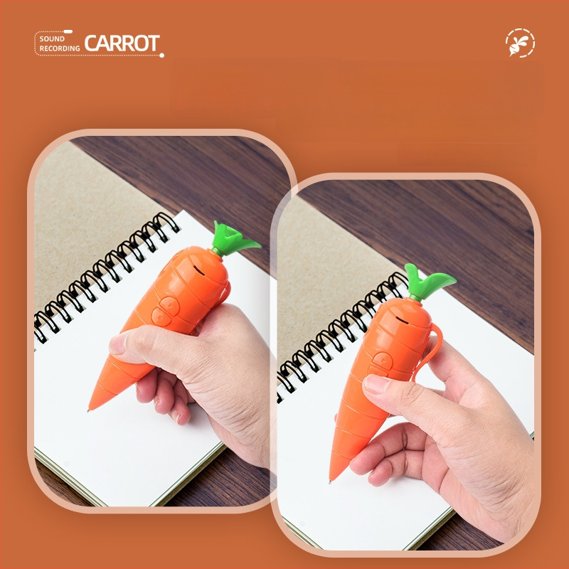 Porgandikujuline mitmefunktsionaalne helisalvestuse mänguasi pliiatsiga vajutatava nupuga, plastikust korpus, OEM-logo valik