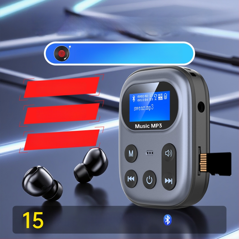Bluetooth MP3-mängija saatja – TF-kaartide tugi, 3,5 mm kõrvaklappide pesa, aku kestvus 4–8 tundi, mudel 03