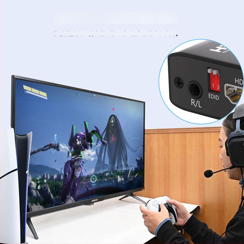 HDMI garso skirstytuvas ir adapteris HA-420, 4K @30Hz, suderinamas su Windows 7, palaiko capture kortą