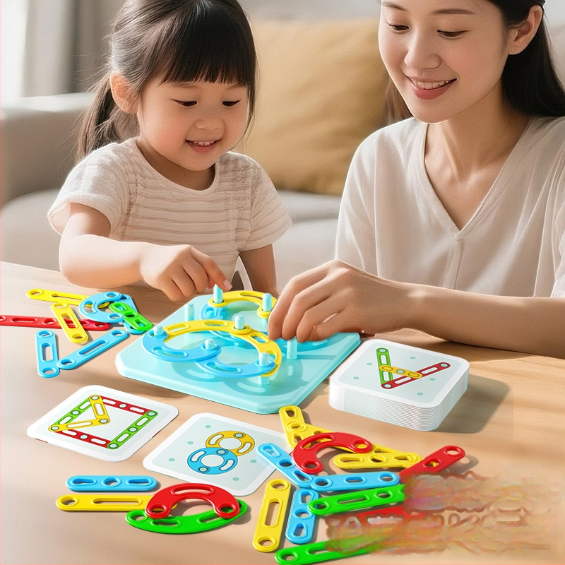 Montessori 3D dėlionė – stulpelių formų surinkimas su geometriniu suderinimu, plastikas, vaikams 4–6 metai