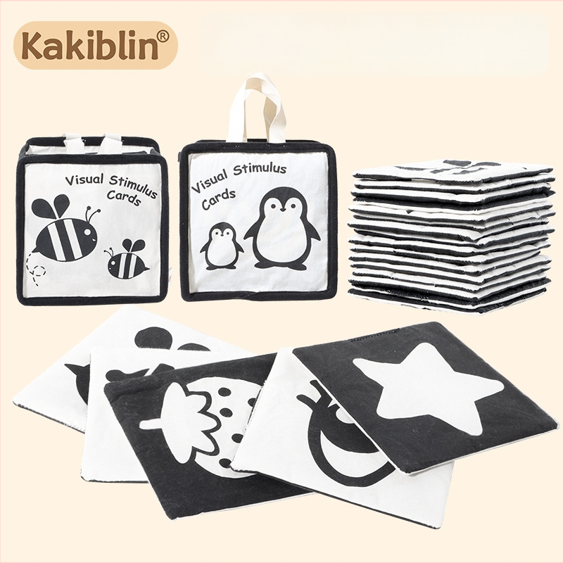 Kakiblin orgaaniline puuvillane must-valge visuaalne jälgimiskaar ja tekstiline raamat beebidele – puuvill, 0–3 aastat, visuaalne stimulatsioon, meeleline ja kognitiivne areng, emotsionaalne areng