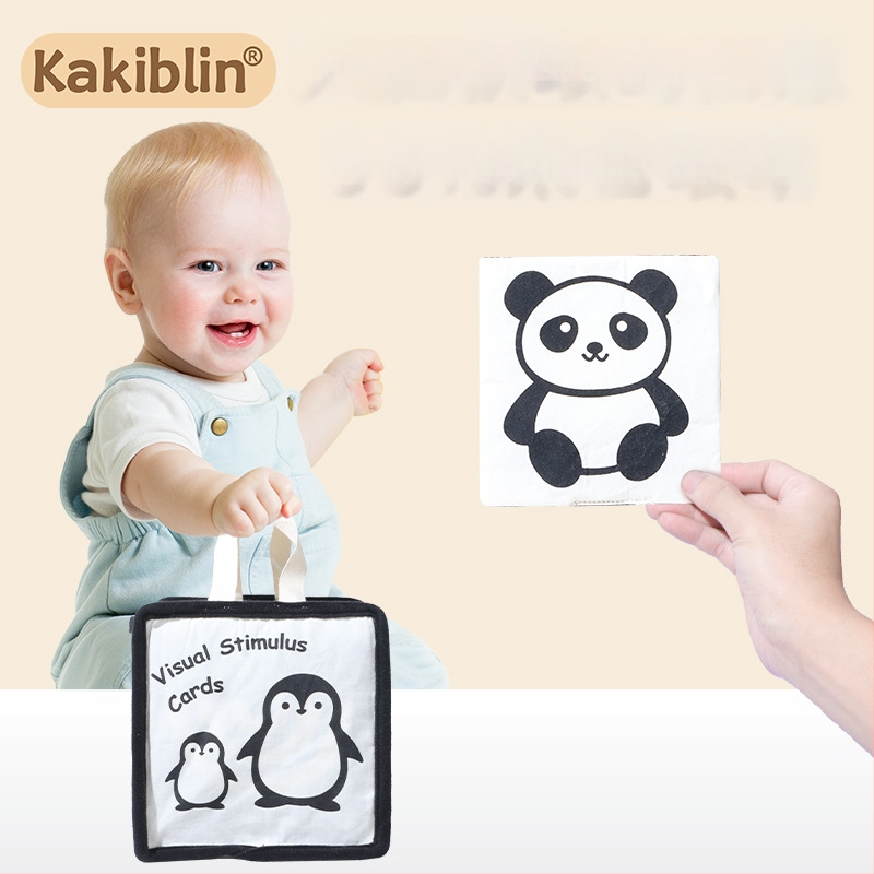 Kakiblin orgaaniline puuvillane must-valge visuaalne jälgimiskaar ja tekstiline raamat beebidele – puuvill, 0–3 aastat, visuaalne stimulatsioon, meeleline ja kognitiivne areng, emotsionaalne areng