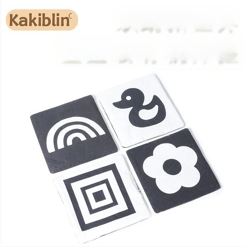Kakiblin orgaaniline puuvillane must-valge visuaalne jälgimiskaar ja tekstiline raamat beebidele – puuvill, 0–3 aastat, visuaalne stimulatsioon, meeleline ja kognitiivne areng, emotsionaalne areng