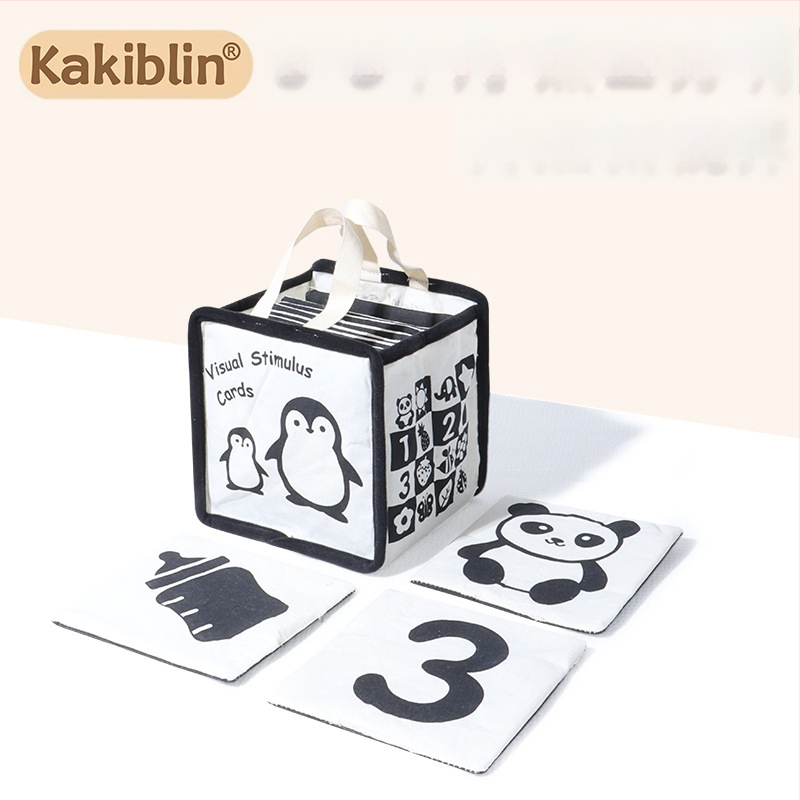 Kakiblin orgaaniline puuvillane must-valge visuaalne jälgimiskaar ja tekstiline raamat beebidele – puuvill, 0–3 aastat, visuaalne stimulatsioon, meeleline ja kognitiivne areng, emotsionaalne areng