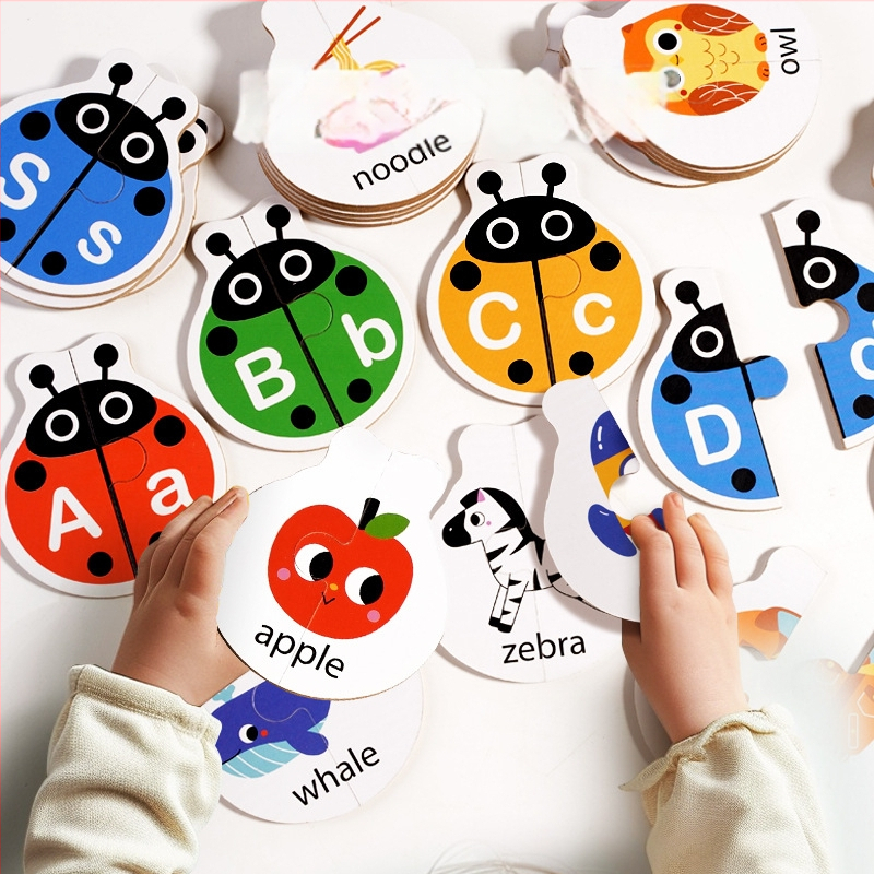 Medinė ugdymo žaidimo abėcėlės žodžių atitikimo žaidimas su gyvūnų žodžiais vaikams 4–6 metų, OEM logotipas pasiekiamas