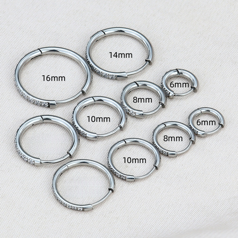 Nerūdijančio plieno minimalistiniai žiediniai auskarai su mikro įdėtu cirkonu, unisex