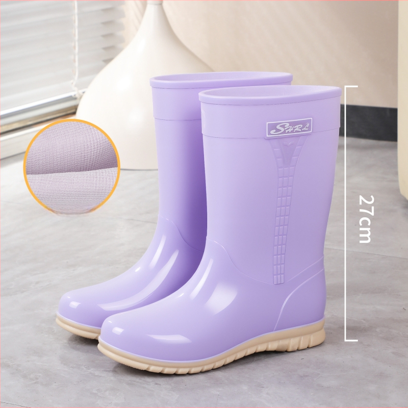 Moteriški PVC lietaus batai, vidutinio ilgio, atsparūs vandeniui, neslystantis padas, šilta velūrinė įdaila