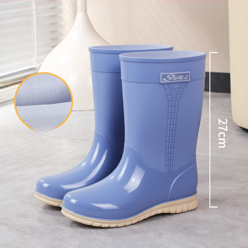 Moteriški PVC lietaus batai, vidutinio ilgio, atsparūs vandeniui, neslystantis padas, šilta velūrinė įdaila