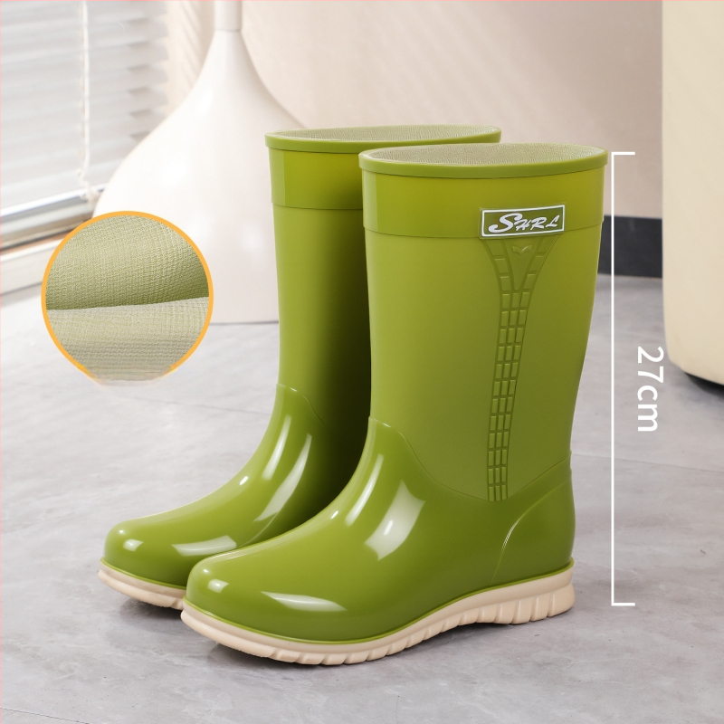 Moteriški PVC lietaus batai, vidutinio ilgio, atsparūs vandeniui, neslystantis padas, šilta velūrinė įdaila