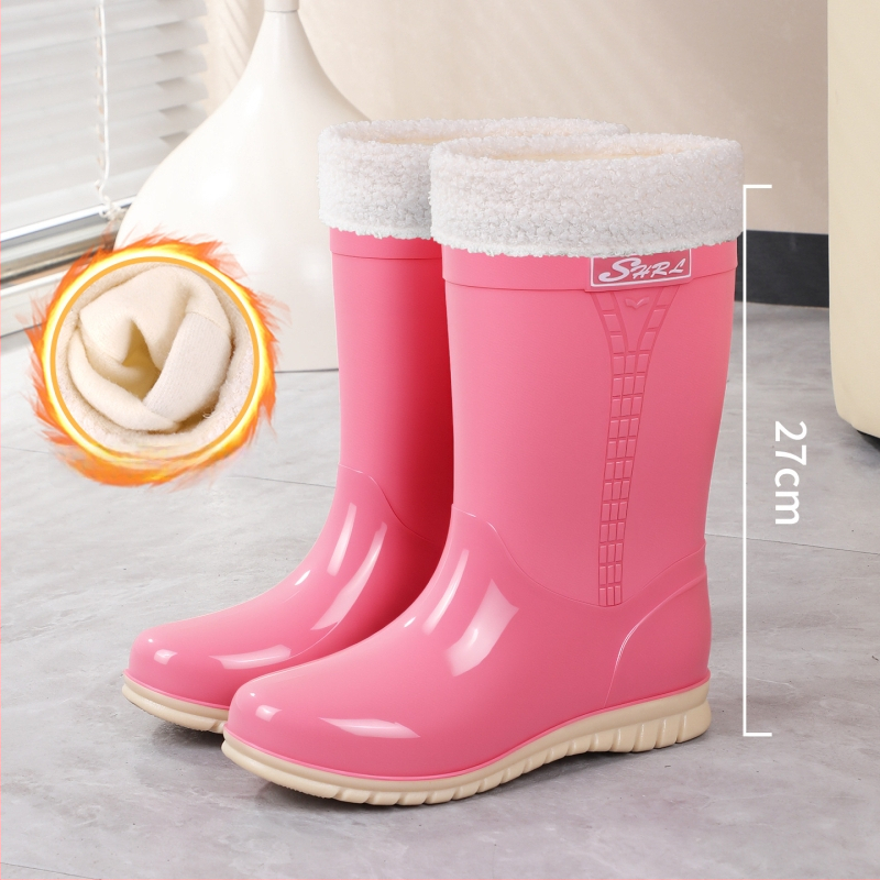 Moteriški PVC lietaus batai, vidutinio ilgio, atsparūs vandeniui, neslystantis padas, šilta velūrinė įdaila