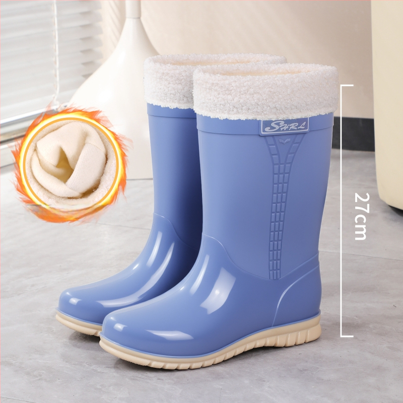 Moteriški PVC lietaus batai, vidutinio ilgio, atsparūs vandeniui, neslystantis padas, šilta velūrinė įdaila