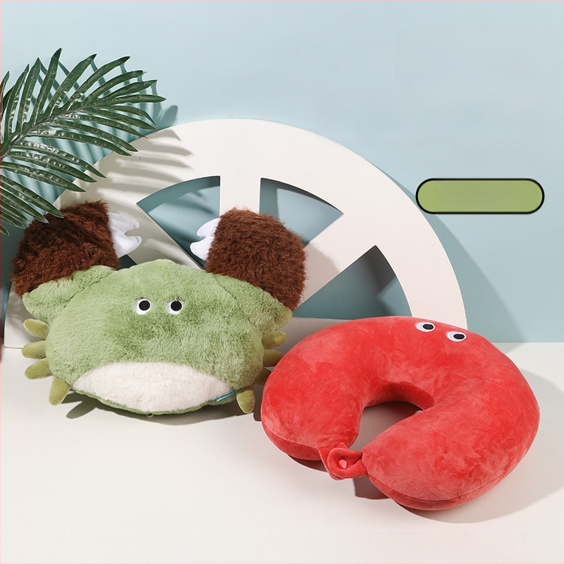 U formos kaklo pagalvė su krabo motyvu, dvejų funkcijų dizainas, putų dalelių užpildas, pliušinis audinys, karikatūrų stilius