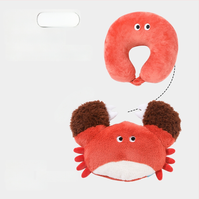 U formos kaklo pagalvė su krabo motyvu, dvejų funkcijų dizainas, putų dalelių užpildas, pliušinis audinys, karikatūrų stilius