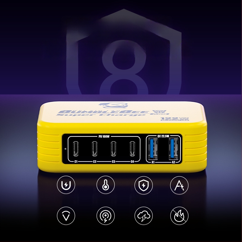 Ou Zheng Ozq4 kuue USB-pordiga kiirlaadimisjaam LED-indikaatoritega Apple'i ja Androidi telefonidele