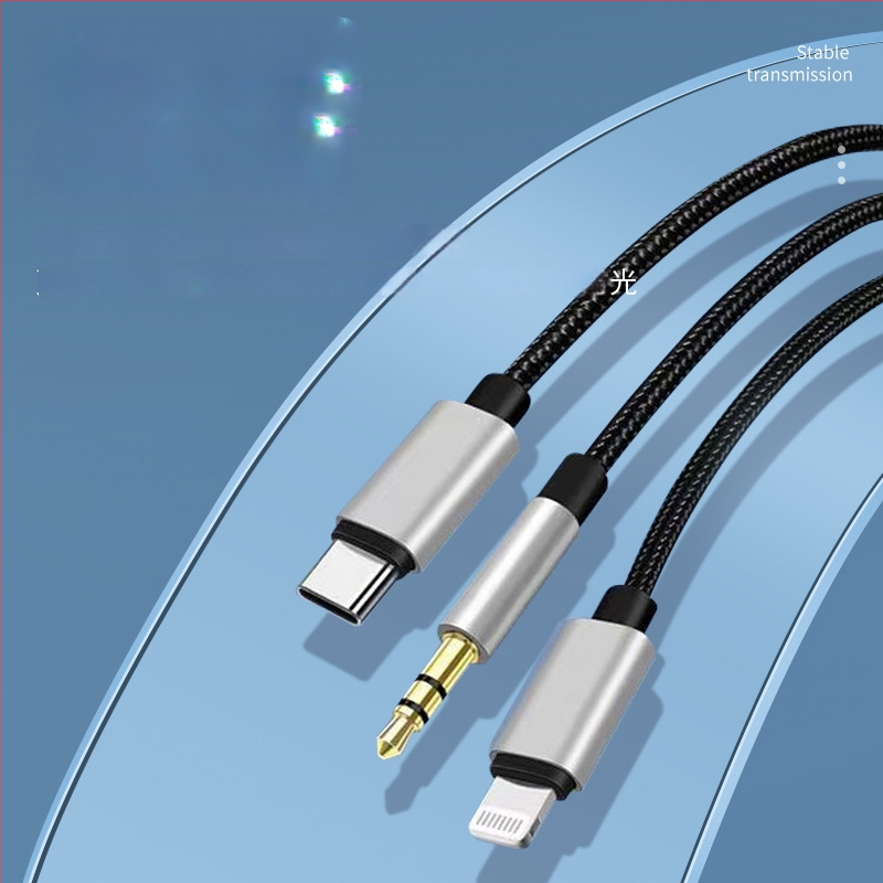 Type-C audio kabelis 3 vienā, adapters 3.5 mm uz 6.35 mm, zelta pārklājums, vara kodols, 40 g