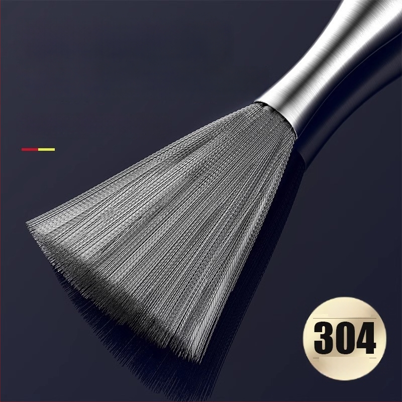 Puodų šepetėlis su ilga rankena, iš 304 nerūdijančio plieno, su plieno kamuoline šveitimui virtuvėje