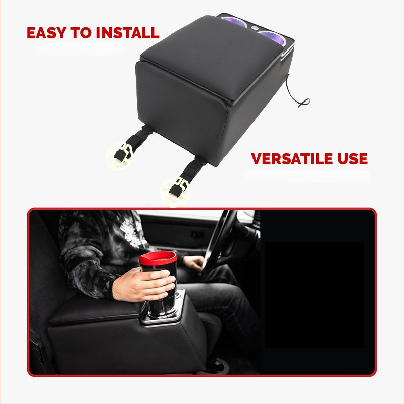 Aizmugurējā sēdekļa centrālā konsole ar krūžu turētāju un mīkstu spilvenu, koka materiāls, 4 kg, pielāgota apstrāde, universāls aizmugurējo sēdekļu modelis