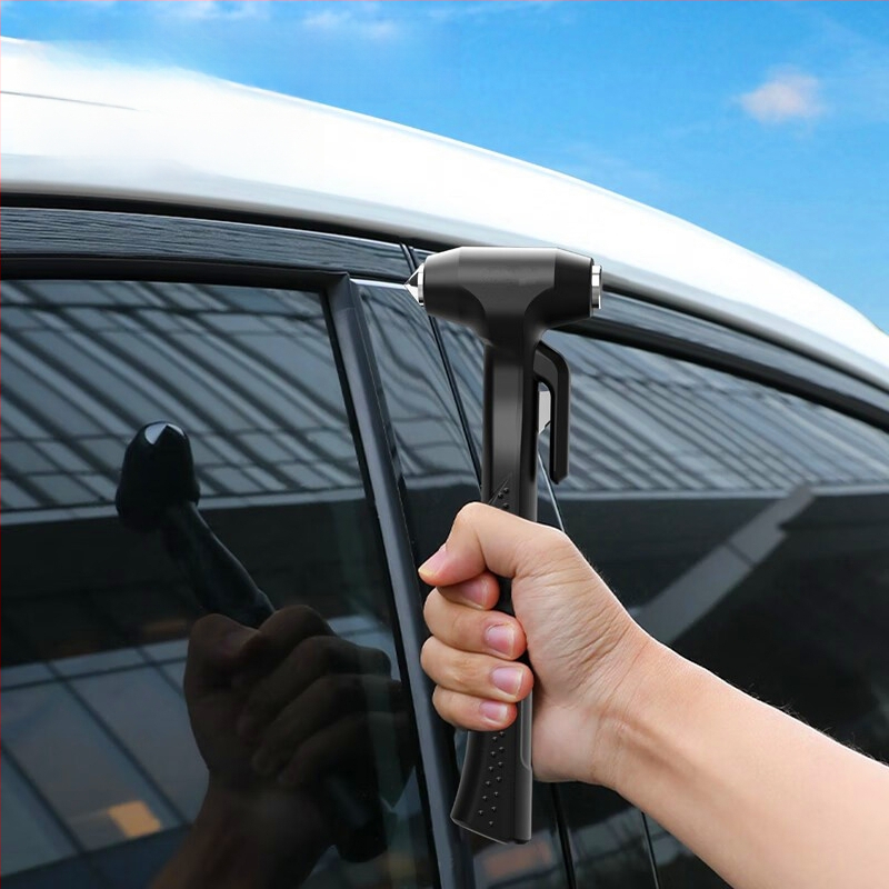 Automobilio saugumo plaktukas su ilga rankena ir pjovimo įrankiu, daugiafunkcis gelbėjimo įrankis (Drops; Medžiaga: ABS + aukštos anglies plienas; Svoris: 185 g)