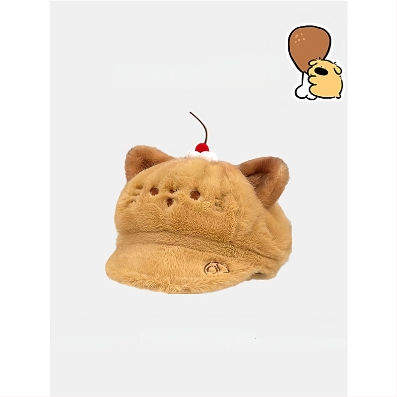 Beretės stiliaus pūkuota kepurė su ausimis ir animacijos antis motyvu, medvilninis šalikėlis ir kepurė dviejų dalių komplektas, rankų piešimo dizainas, pavasaris