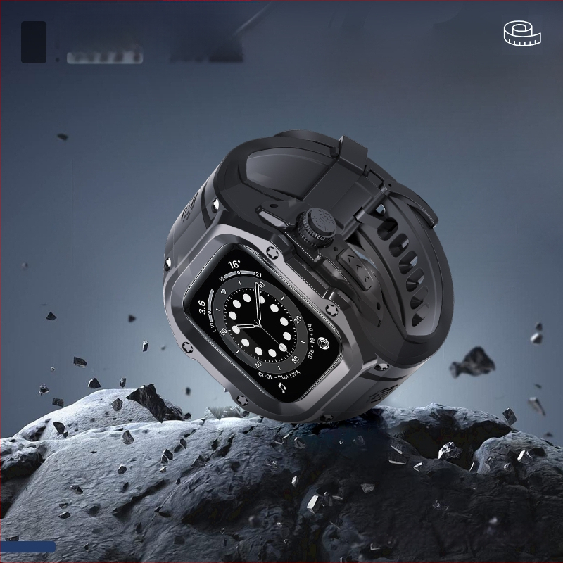 Apsauginė dėžutė Apple Watch Ultra 2 – TPU+PC medžiagos; suderinama su Watch4; komplekte: laikrodžio rėmas, diržas, alkoholio maišelis, instrukcija; licencijuotas privatus ženklas