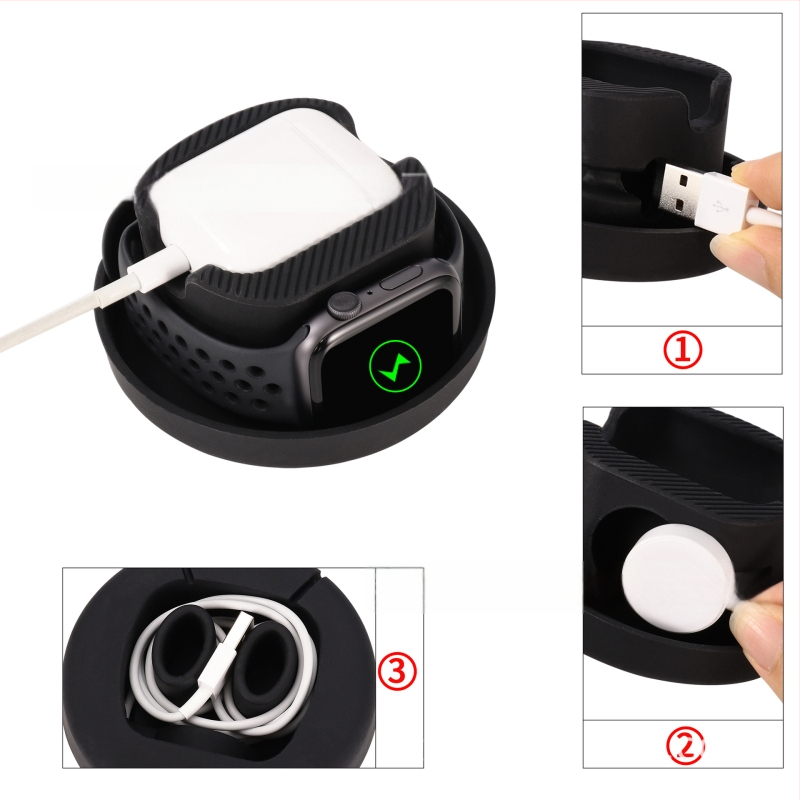 Silikoninis įkrovimo stovas Apple Watch ir AirPods saugojimui – dviejų funkcijų derinys