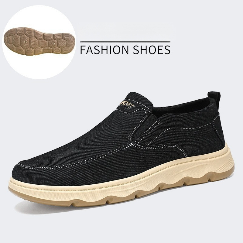 Vīriešu slip-on apavi, elpojošs kanvas augšdaļa, EVA iekšējā zole, zems augšējais rāmis, apaļa purns