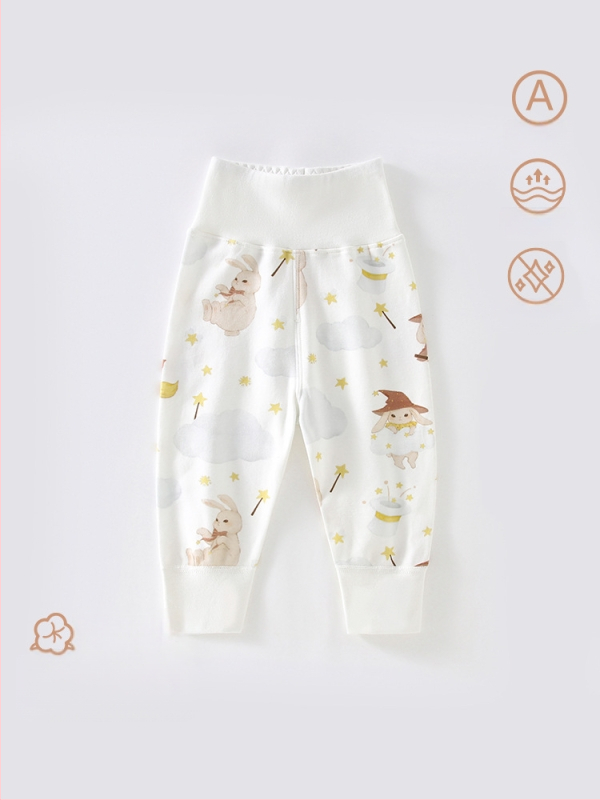 Vaikų namų kelnės su aukštu liemeniu, 100% medvilnė, unisex, animacinių personažų raštas, kvėpuojančios ir šiltos pavasariui ir rudeniui