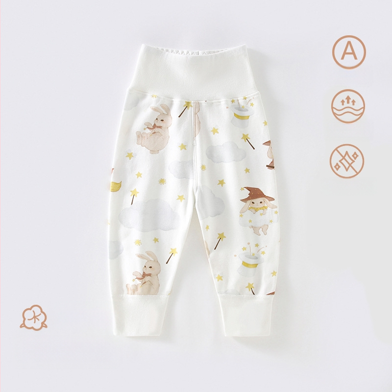 Vaikų namų kelnės su aukštu liemeniu, 100% medvilnė, unisex, animacinių personažų raštas, kvėpuojančios ir šiltos pavasariui ir rudeniui