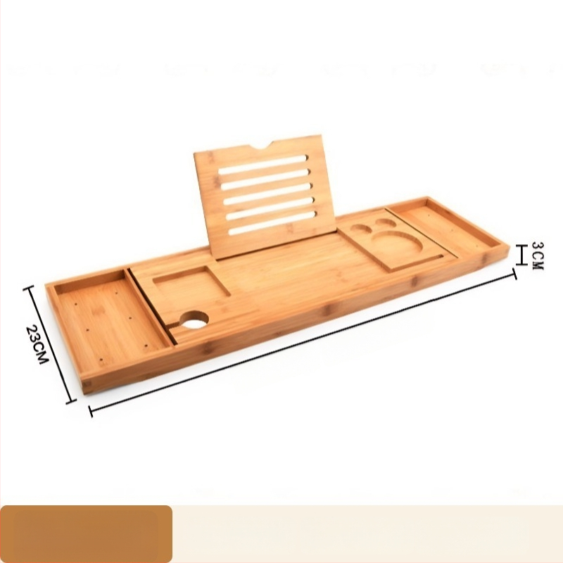 Bambukinis vonios laikiklis – vieno aukšto, teleskopinis, daugiafunkcinis su telefono/tabletės laikikliu, modernus stilius