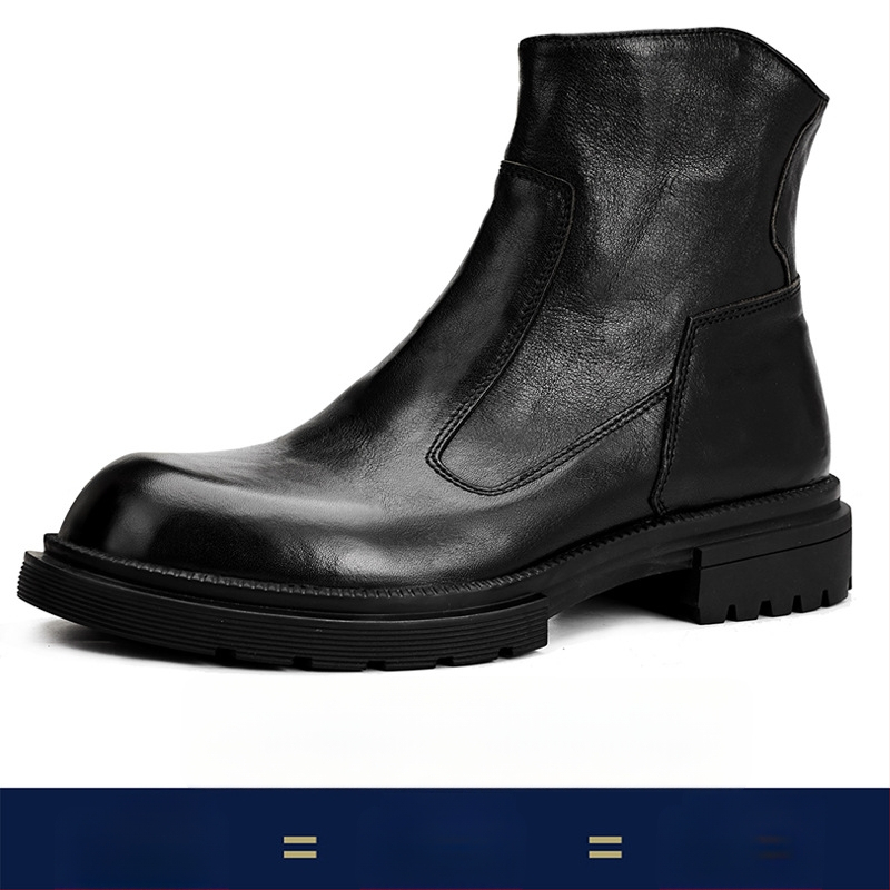 Vīriešu Martins zābaki no īstas ādas, gumijas zole, sānu rāvējslēdzējs, apaļš purns, vidēja augstuma papēdis 3–5 cm