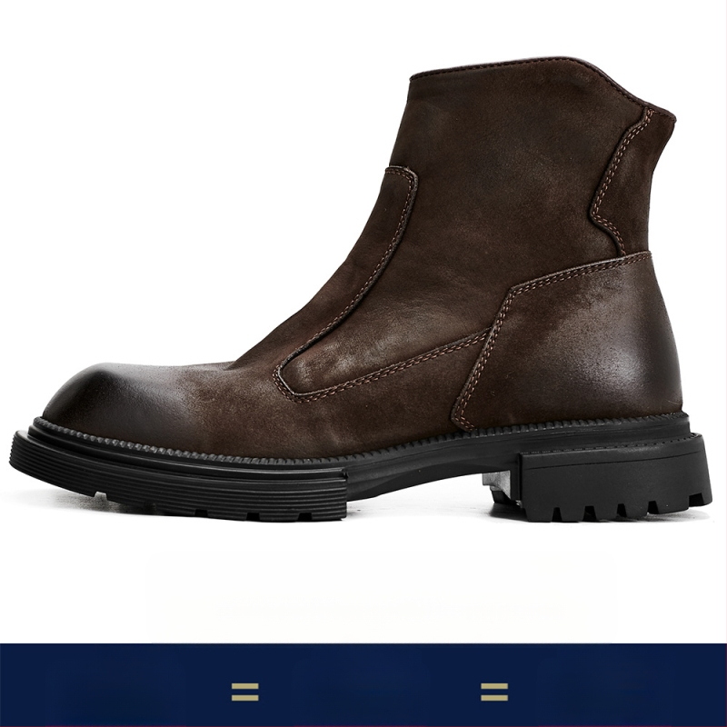 Vīriešu Martins zābaki no īstas ādas, gumijas zole, sānu rāvējslēdzējs, apaļš purns, vidēja augstuma papēdis 3–5 cm