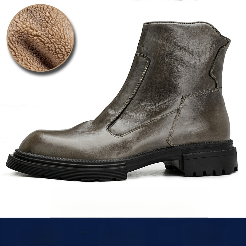 Vīriešu Martins zābaki no īstas ādas, gumijas zole, sānu rāvējslēdzējs, apaļš purns, vidēja augstuma papēdis 3–5 cm