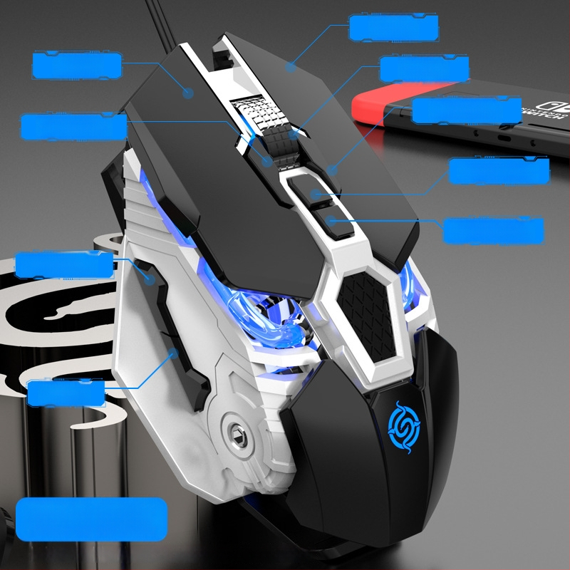 Q18 žaidimų pelė, laidinė, optinis jutiklis, 5600dpi, 9 mygtukai, ergonomiška, 6 DPI lygiai, 1.5m laidas