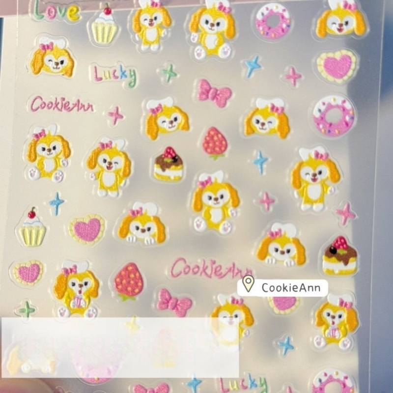 Manikiūro lipdukų rinkinys – mielas šuniukas animacinio stiliaus, 3D reljefas, DIY nagų dizainui