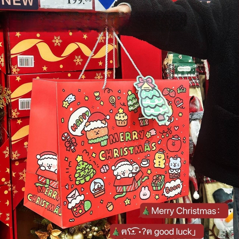 Kalėdinio grafiti šuniuko dovanų maišelis, didelė talpa, kartonas, animacinio stiliaus