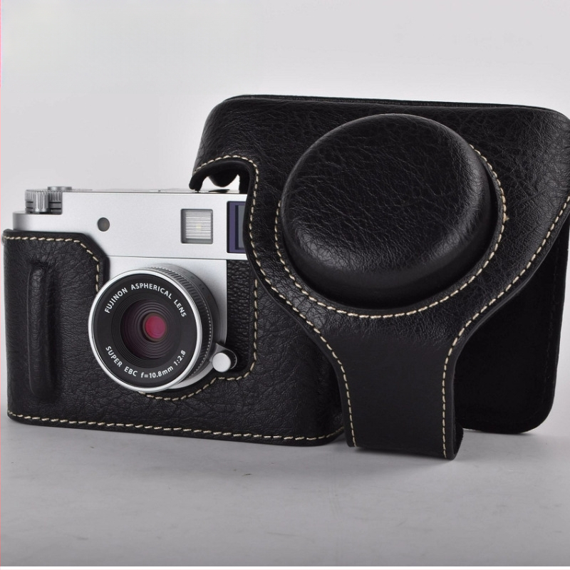 Bezzr kamera dėklas Fujifilm X-Half su PU odos pagrindu, atspari įbrėžimams, peties dirželis, pūkuota įdaila, telpa vienam X-Half/X-HF