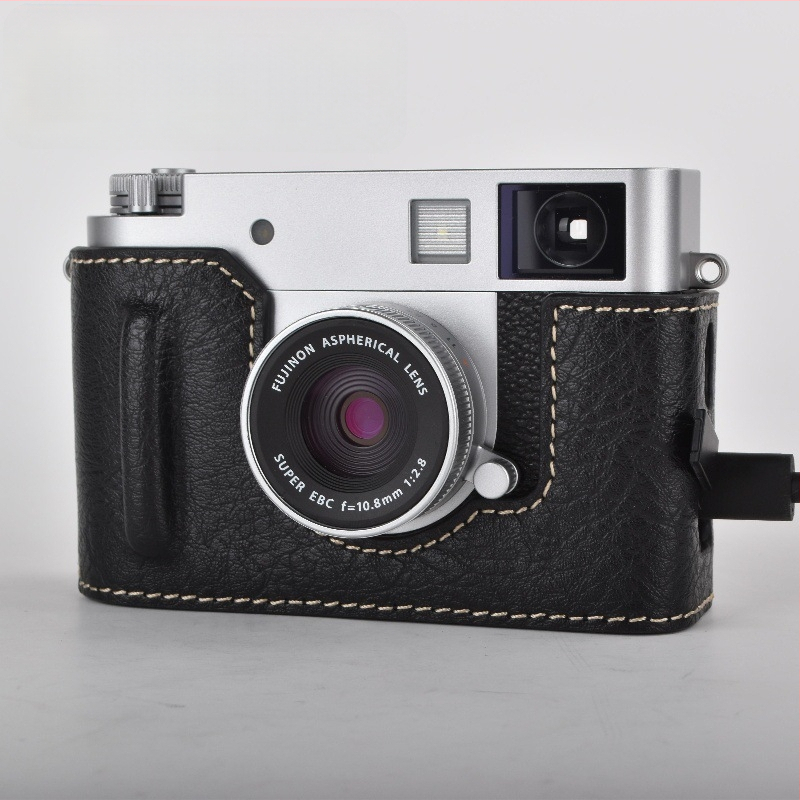 Bezzr kamera dėklas Fujifilm X-Half su PU odos pagrindu, atspari įbrėžimams, peties dirželis, pūkuota įdaila, telpa vienam X-Half/X-HF