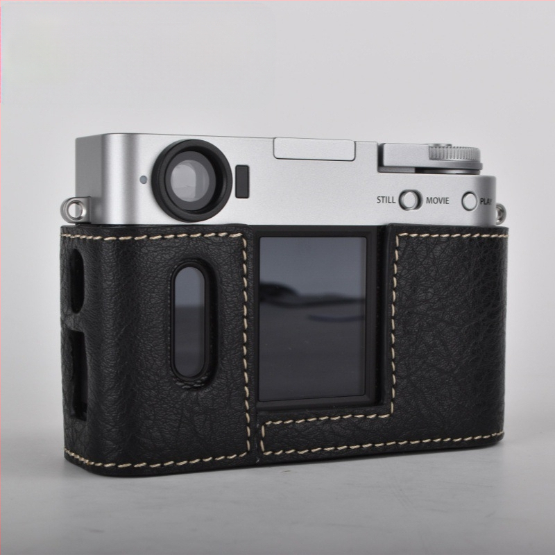 Bezzr kamera dėklas Fujifilm X-Half su PU odos pagrindu, atspari įbrėžimams, peties dirželis, pūkuota įdaila, telpa vienam X-Half/X-HF