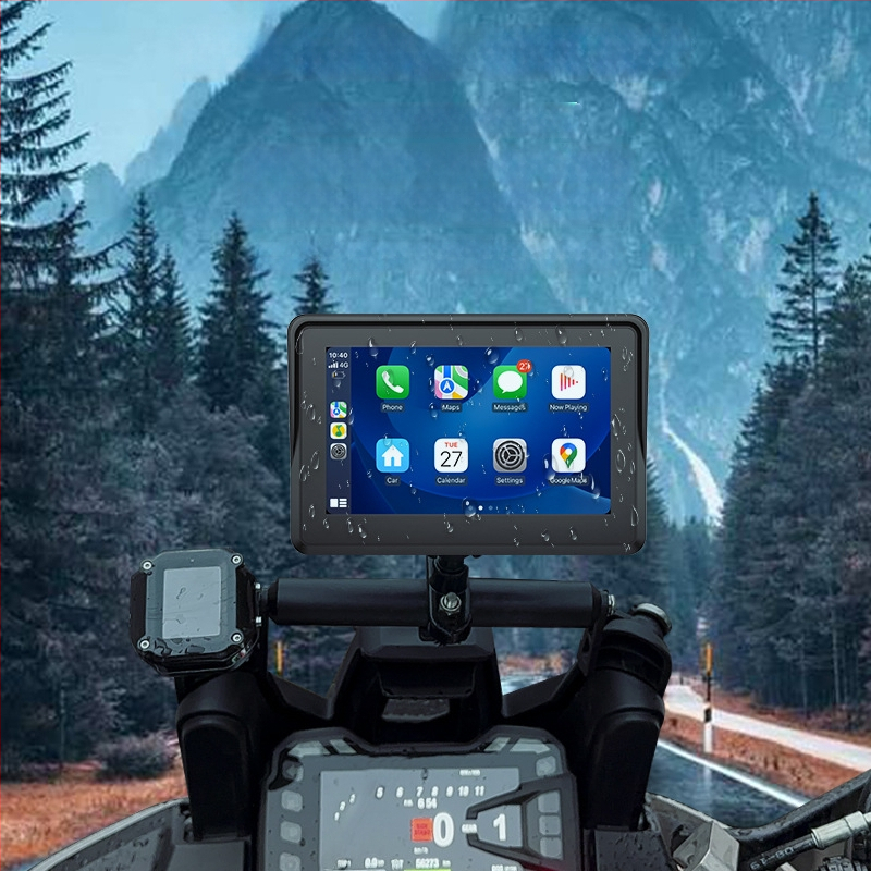 Išorinis nešiojamas motociklo navigacijos įrenginys su padangų slėgio stebėsena, Android Auto ir CarPlay, Wi‑Fi ir 3D žemėlapiai