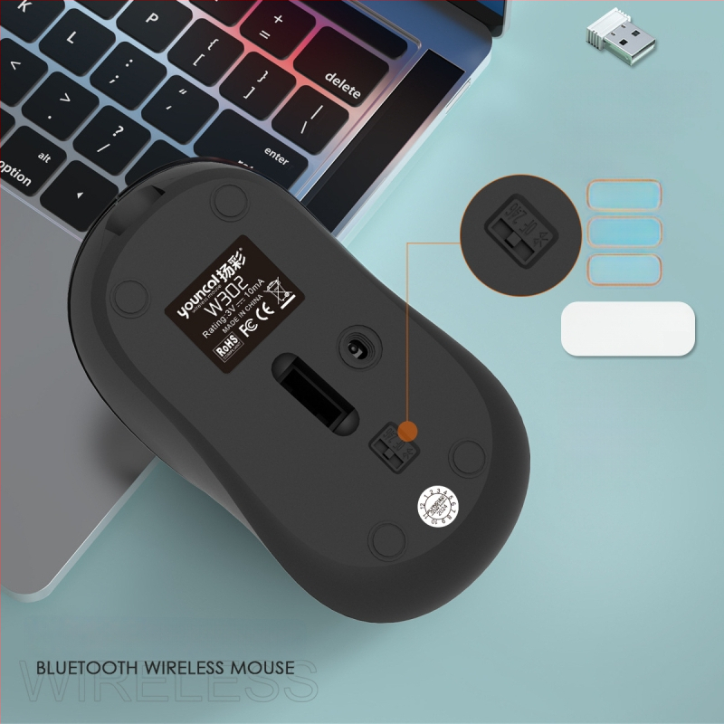 Bezvadu optiskā pele portatīvajam datoram, uzlādējama, divu režīmu Bluetooth un 2.4G, USB interfeiss, 1600 DPI, ergonomisks dizains